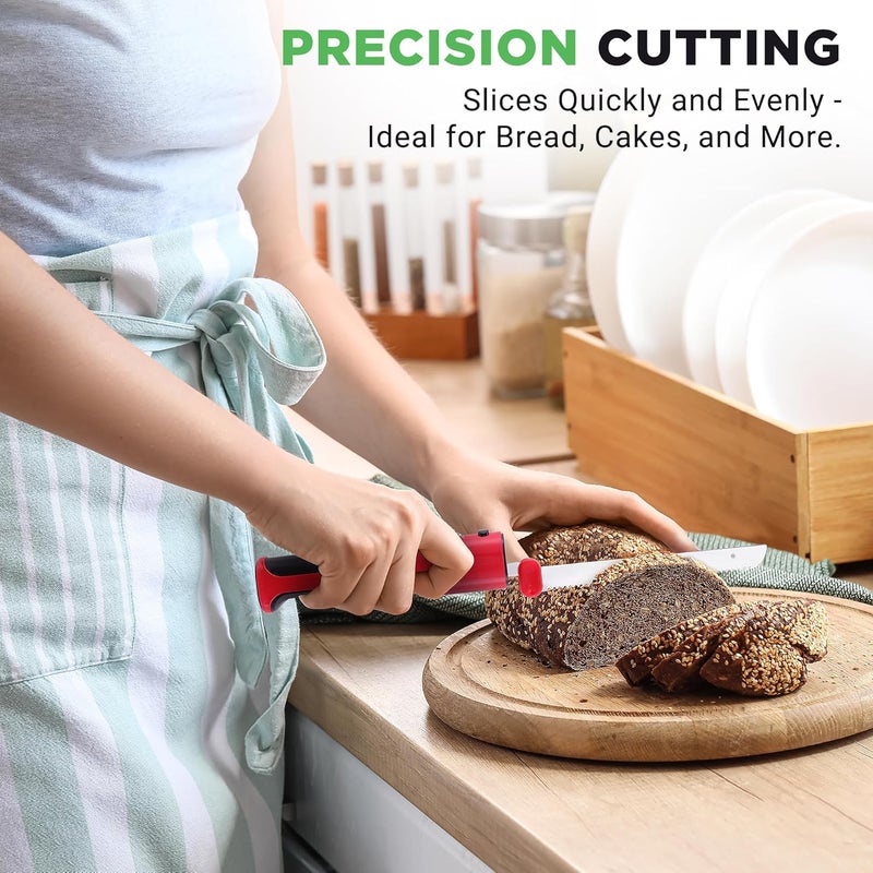 NutriChef Cordless Electric Knife | Easy to Use Constant ON/OFF Safety Function | Lightweight Kitchen Knife | Carve Turkey, Meats, Poultry, Bread & Cheese | 11.42’’ Stainless Steel Blades | Red - Image 5